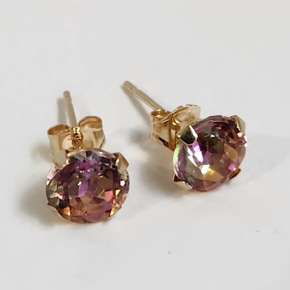 NIB VTG 14K Solid Gold 'Gizmo' (Pink) Mystic Topaz Stud Earrings - Picture 13 of 16